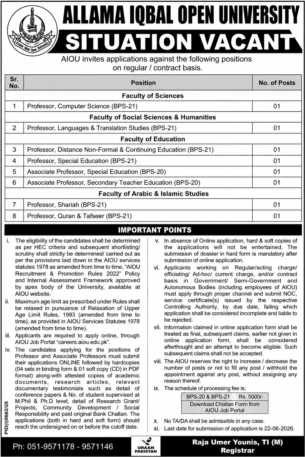 AIOU Jobs 2026 advertisement