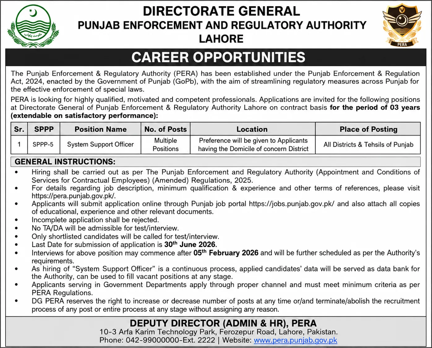 PERA Jobs 2026 in Punjab 