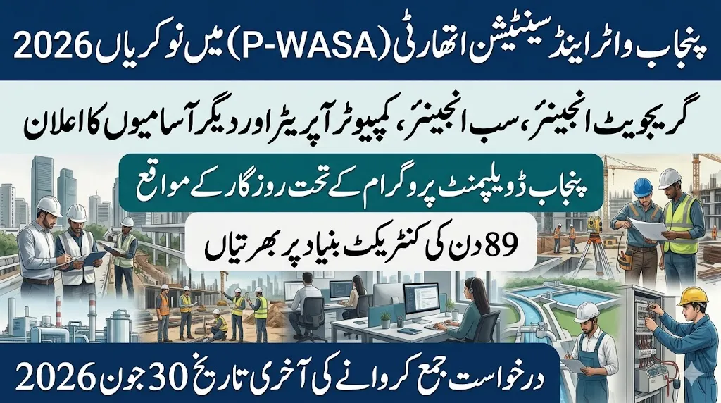 Punjab WASA Lahore Jobs 2026 – Apply for Graduate Engineer, Sub Engineer, Driver and Other Vacancies